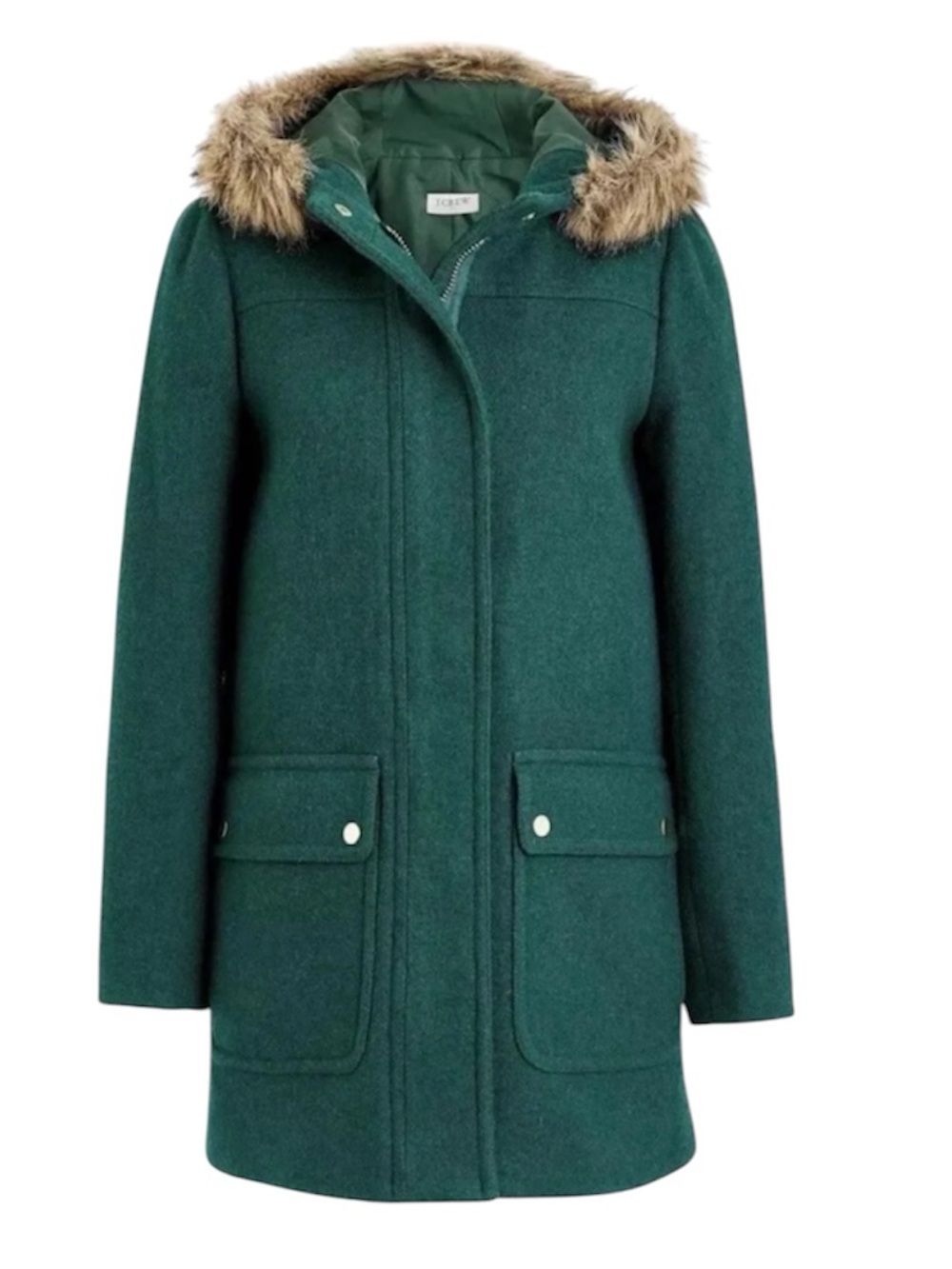J.Crew Mercantile | Women’s Green Wool Vail Parka Faux Fur Collar Size 2